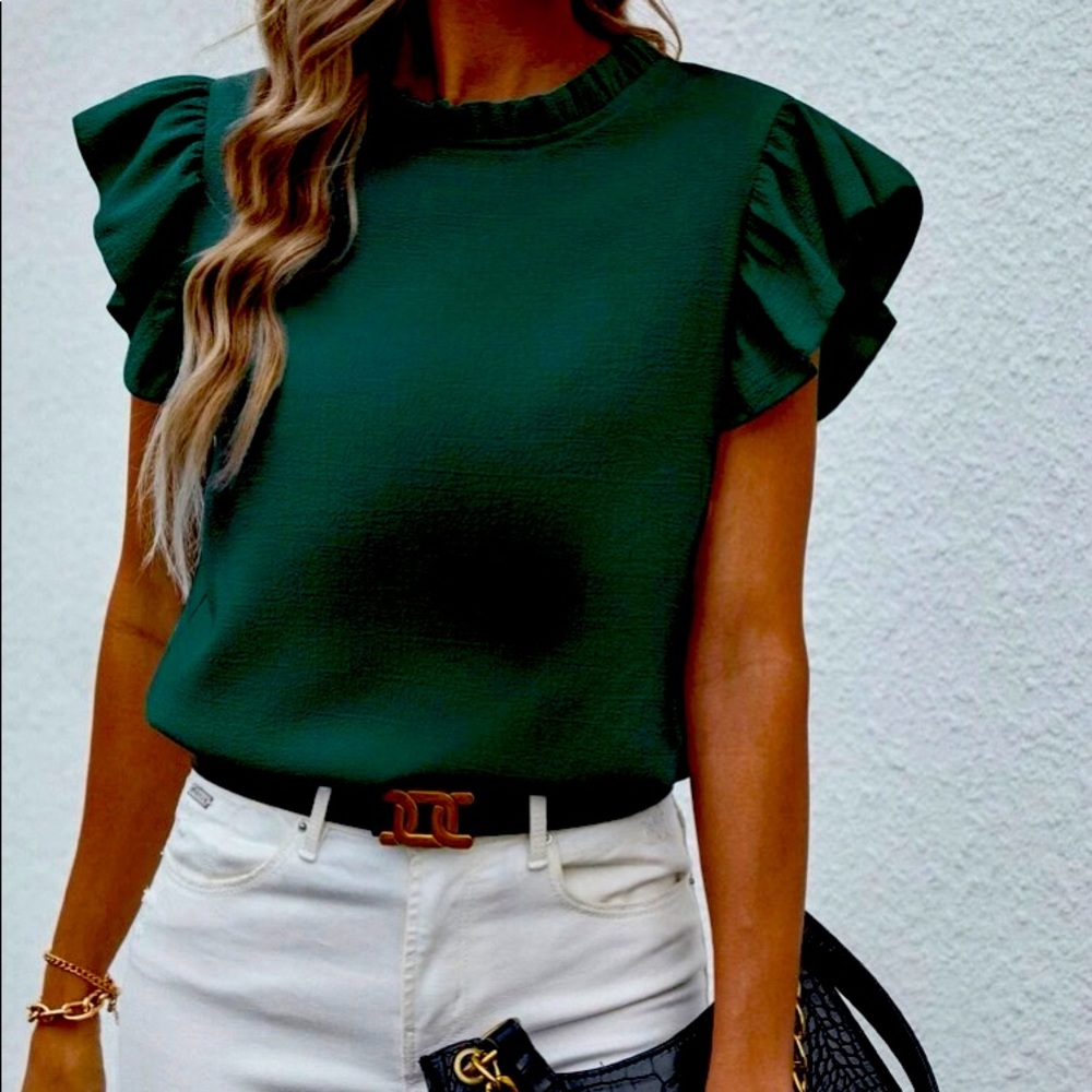 Dark Green Boho Butterfly Sleeve Blouse